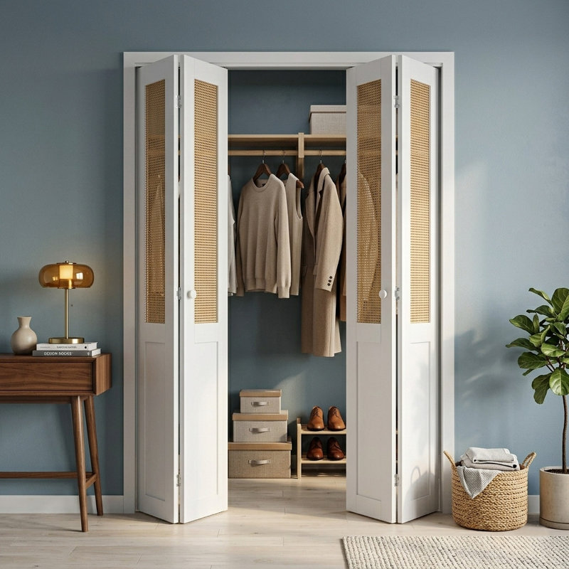 Porte pliante pré-percée en bois manufacturé tissé et massif avec trousse de quincaillerie d'installation, 72 po x 80 po, 2