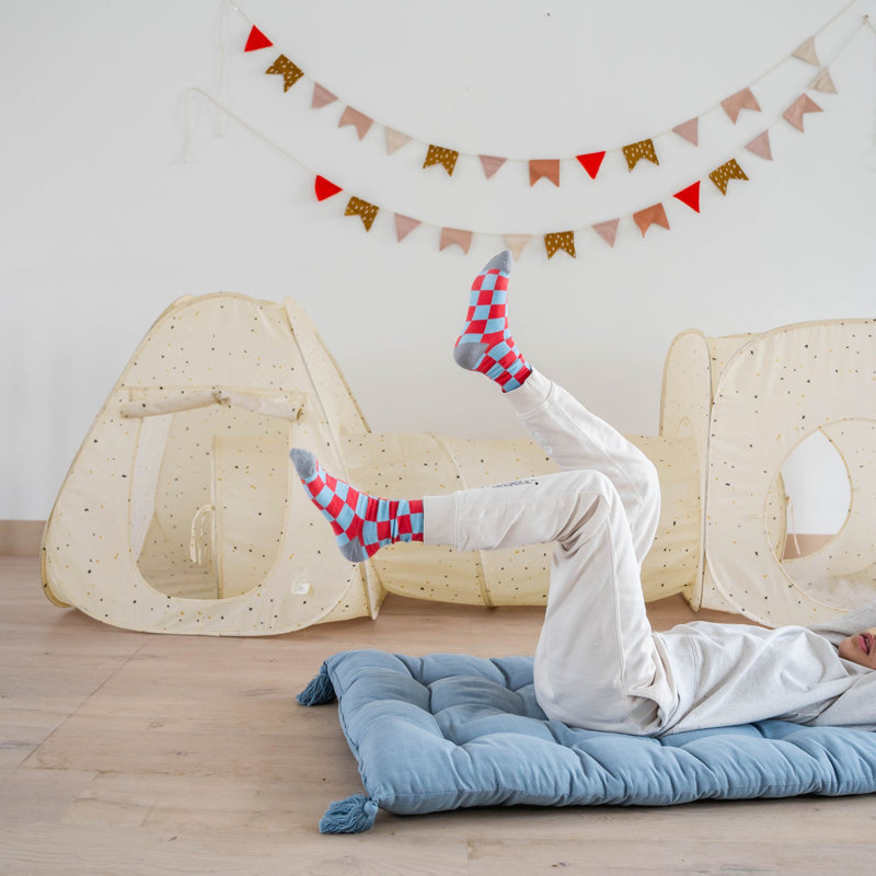 Ensemble de tente de jeu et de tunnel 3 en 3 3 pousses en tissu recyclé, Beige Terrazzo
