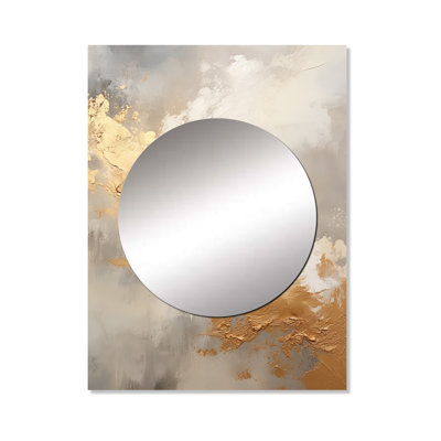 Lilah Beige And Gold Minimalism Storms - Storms Large Mirror, Traditional Decorative Wall Mirror, Printed Metal Art