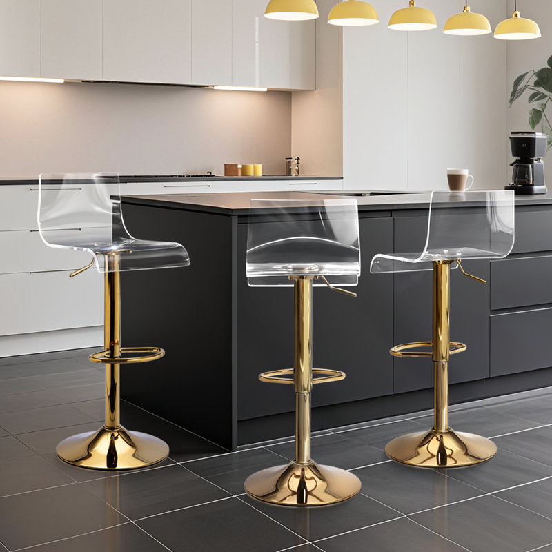 Clear Bar Stools Set of 3, Acrylic Bar Stools Swivel Adjustable Counter Height Stools, Modern Bar Chairs for Kitchen, Dining Room, Gold