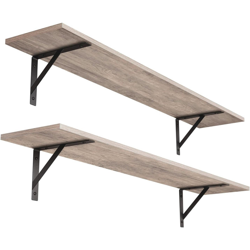 Floating Wall Shelves Set Of 2, Heavy Duty Wall Mounted Shelves With Sturdy Metal Brackets, Easy To Install, Space Saving Storage Solution For Living Room, Bedroom, Kitchen, Bathroom