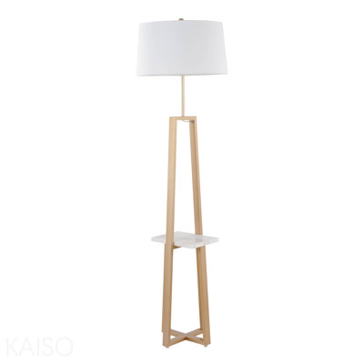 Shelf Contemporary Floor Lamp In White Marble And Gold Metal With White Linen Shade