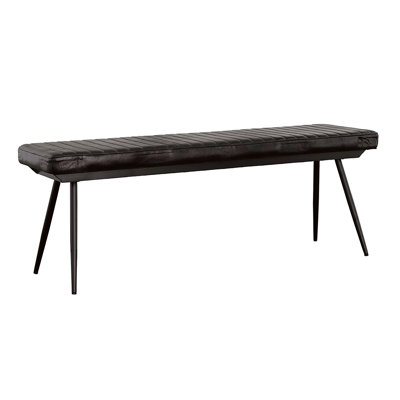Bench With Firm Cushion, Black Metal Legs For Support Leather Side Bench, Base An Elegant Look