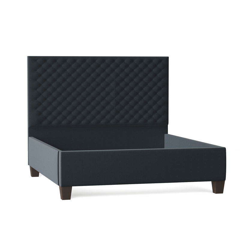 Lit plateforme tapissier Leigh, Grand, Sarcelle foncée Sachi, Brun acajou