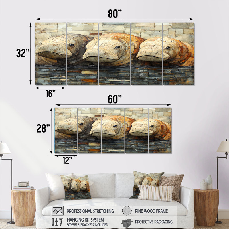 Morse inuit dans les tons bruns III - ensemble de reproductions d'art mural Morse, H 32 po x l 80 po