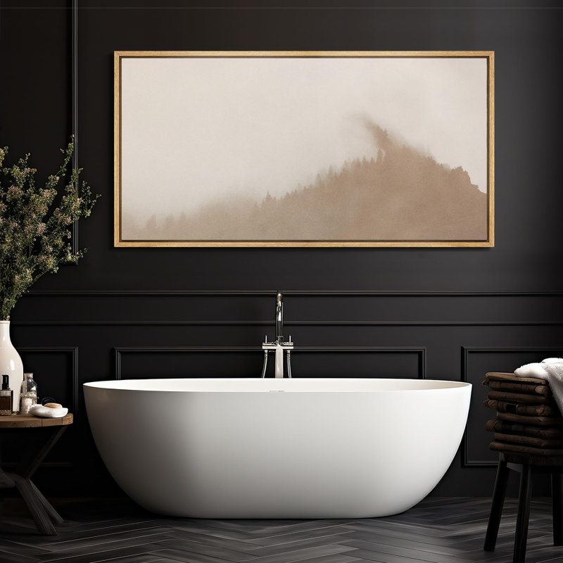 «Misty Mountain Forest Antique Retro Decor Extra Large Artwork Print», art mural, H 30 po x l 60 po, Naturel