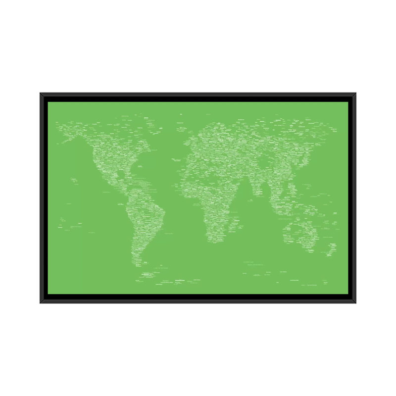 «Font World Map» par Michael Tompsett, impression sur toile tendue en vert clair, H 18 po x l 26 po x P 1,5 po, Pas de tapis