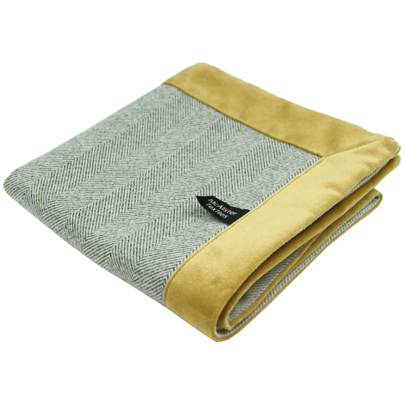 Barabara Velvet Solid Colour Bedspread, W50 x L255cm, Charcoal Grey/Ochre Yellow
