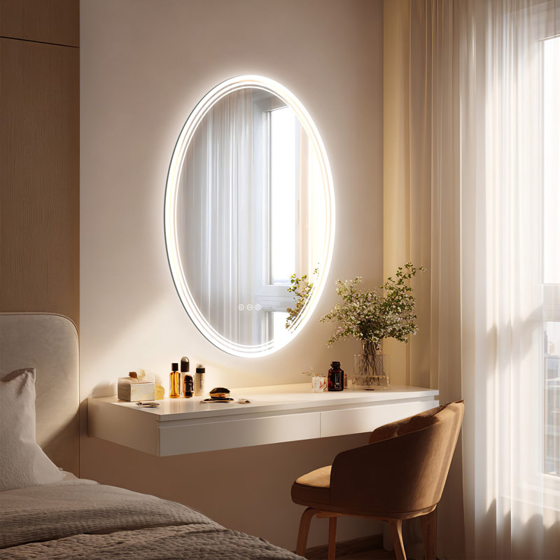 LED Oval Bathroom Mirror With Lights Vanity Mirror, With Dimmable Anti Fog Function, 36" x 24", Oval