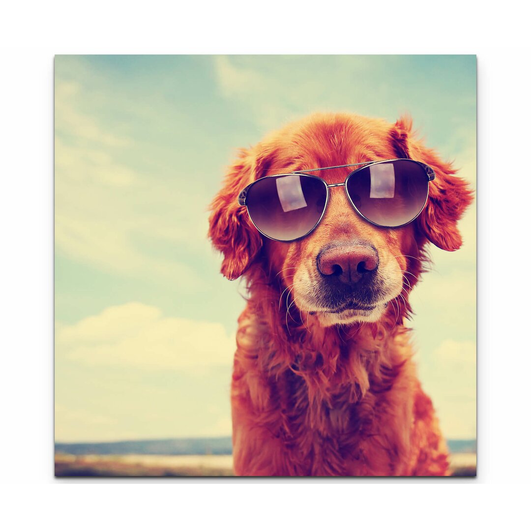 Leinwandbild Golden Retriever mit Sonnenbrille