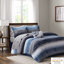 Édredon très grand rayé bleu marine 9 pièces avec draps en microfibre, jupe de taie décorative assortie et coussin décoratif