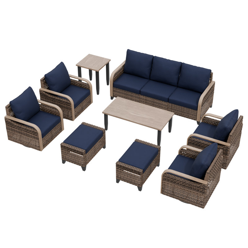 7 - Person Outdoor Seating Group with Cushions, Blue