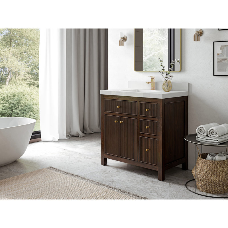 Teck de 36 po Sonoma X P 22 po Meuble-lavabo central en noyer foncé D, Laiton Berkshire