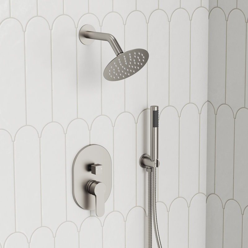  Pressure-Balanced Shower System, 6-Inch Rainfall Shower Faucet with Rough-in Valve, Brushed Nickel