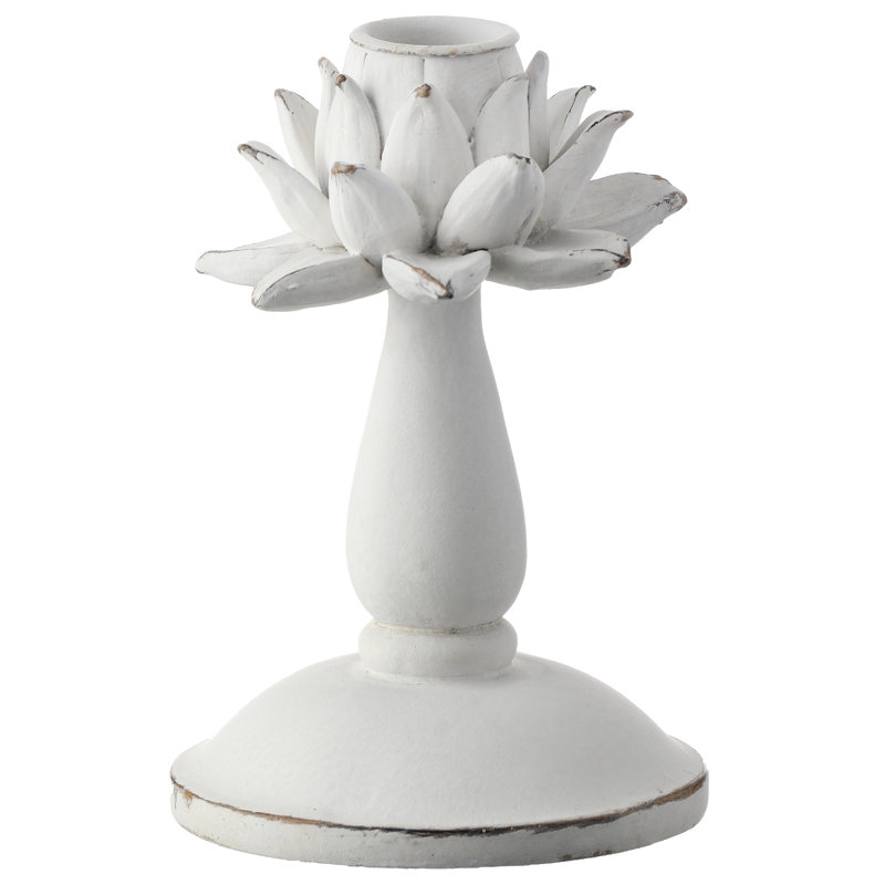 Bougeoir de table en résine, H 5,63 po x l 3,86 po x P 3,86 po, Blanc