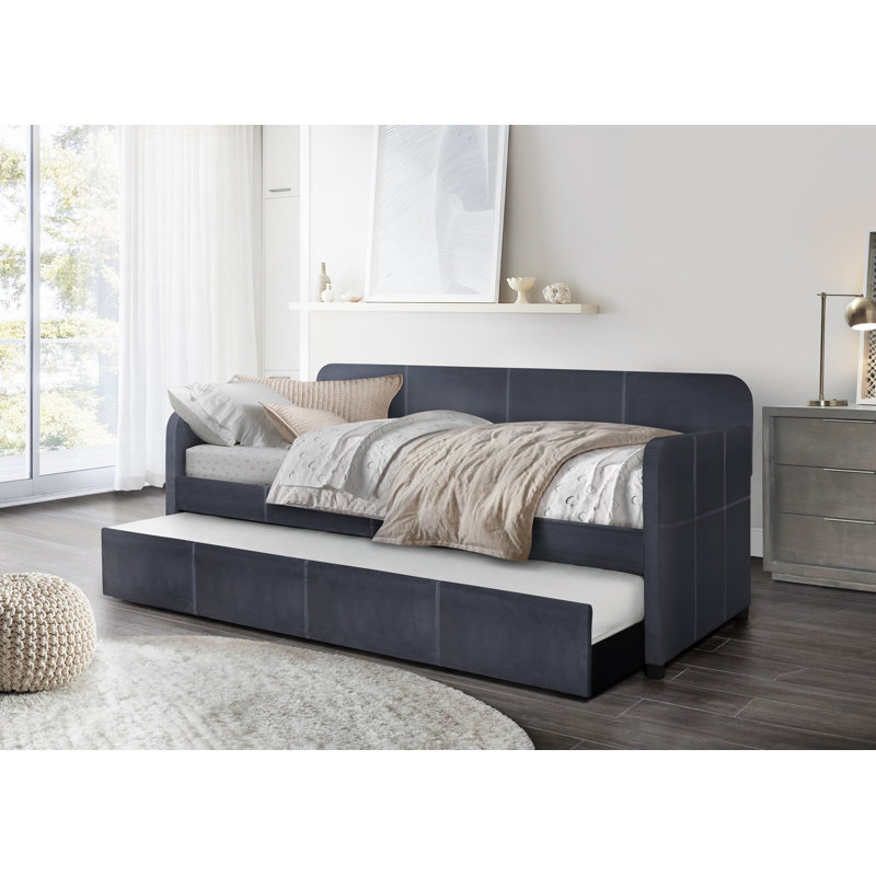 Tiara Upholstered Polyester Daybed with Trundle Bed, Grey