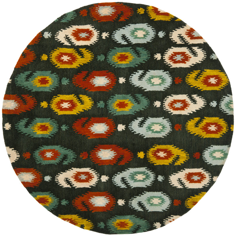 Kline Ikat Hand Tufted Wool Ikat Rug, Round 6'