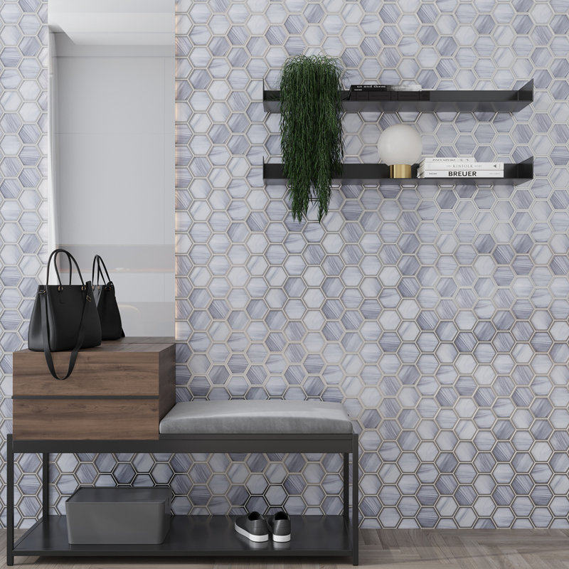 Solace 9 X 10 In. Matte Glass Mosaic Hexagon Wall And Floor Tile (3.28 Sq Ft/Case) - 5 Pack, Soft Silver Gray