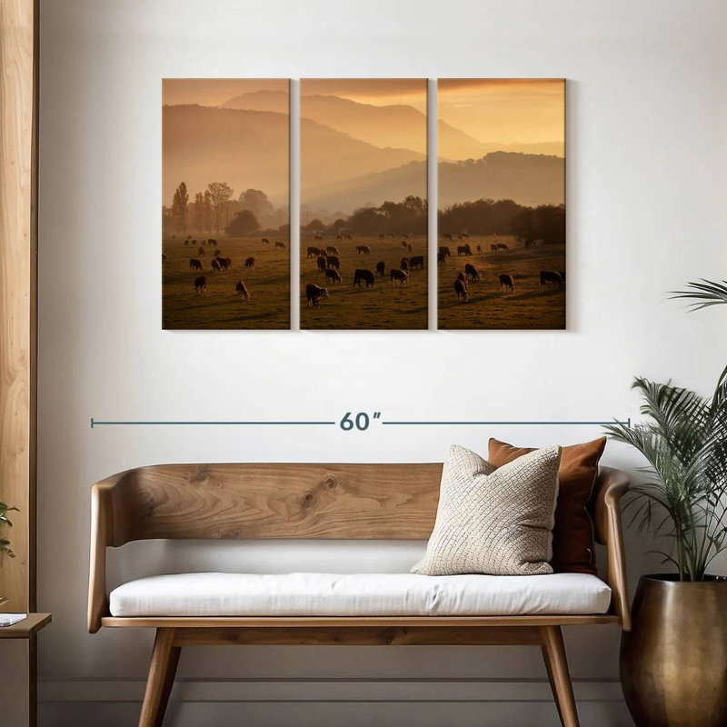 Vaches qui paissent, H 28 po x l 45 po