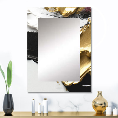 Imminent Bliss audacieux texturé or et noir I - peinture abstraite miroir, miroir mural doré unique, impression sur métal