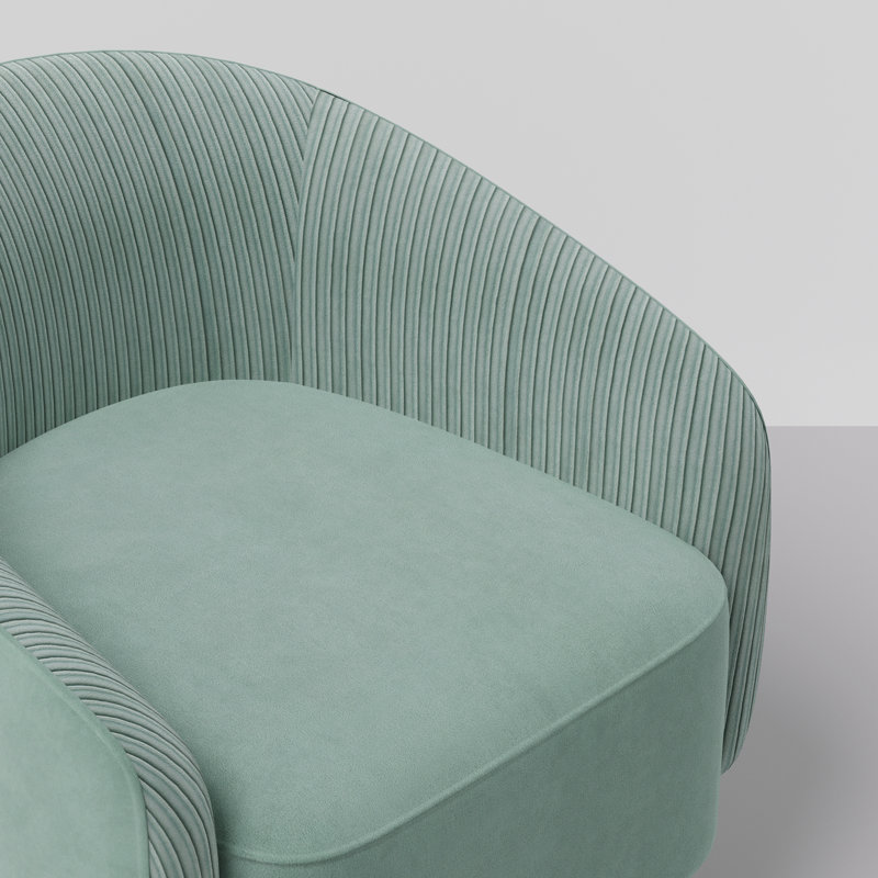 Fauteuil demi-tonneau pivotant avec repose-pieds en velours de 27,6 po de largeur Leticha, Velours vert