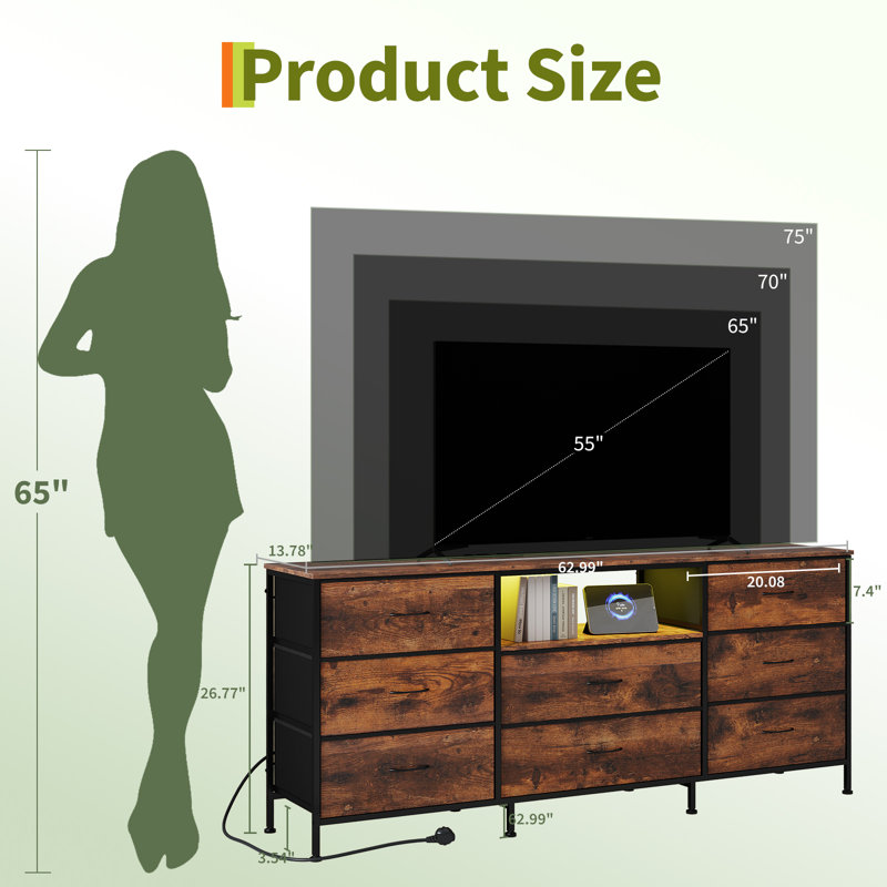 159.99 cm W Chest of 8 Drawers, Brown