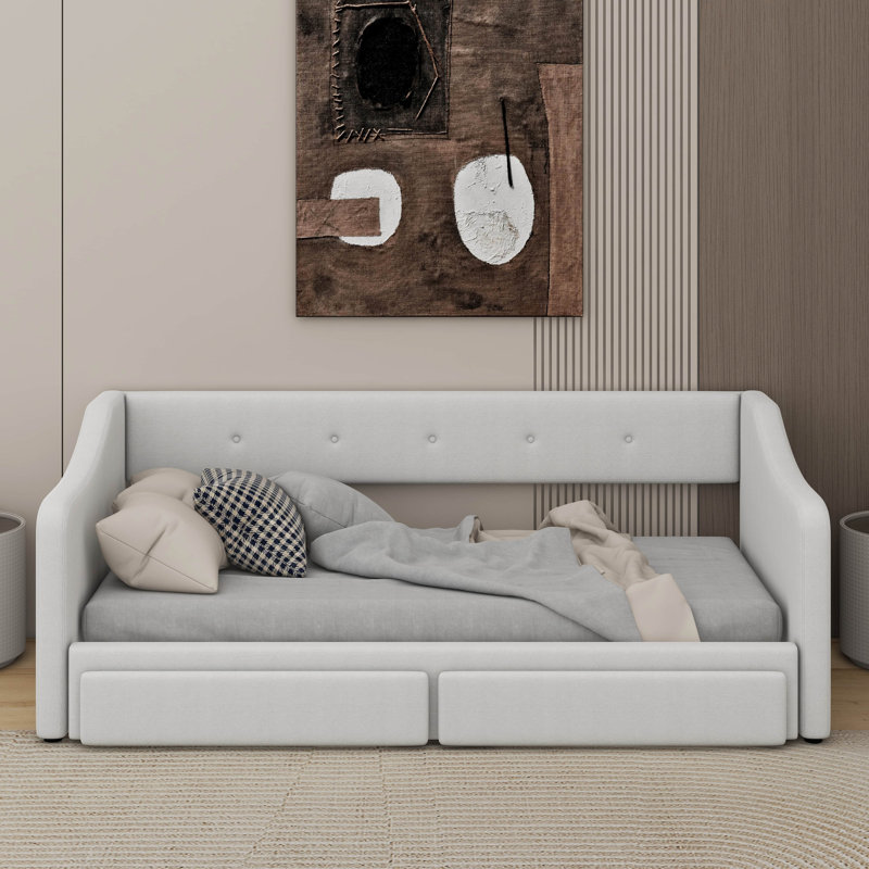 Lit de jour rembourré simple TG avec très grand lit avec tiroirs, Beige