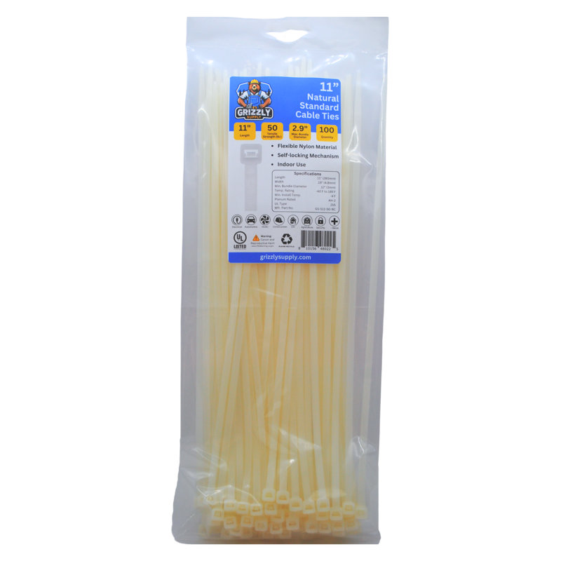 11" 50lb Standard Cable Tie 100/bag, Natural