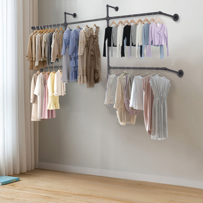 Industrial Wall-Mounted Pipe Clothing Rack