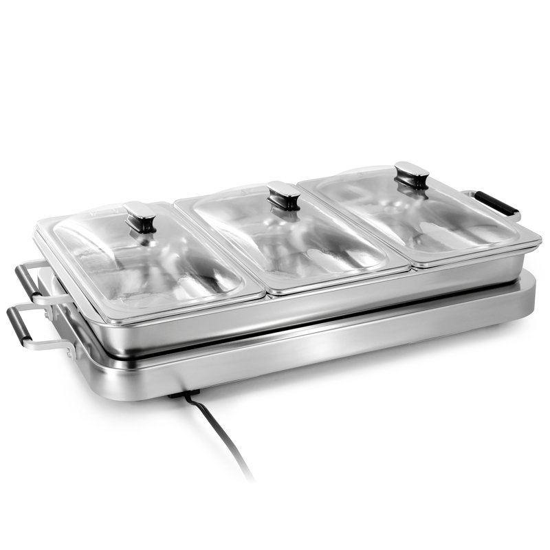 MegaChef 3-in-1 Buffet Server and Warming Tray with Triple 3.7 Quart Trays and 8.5 Quart Baking Pan