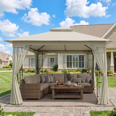 13 Ft. W x 11 Ft. D Steel Patio Gazebo with Netting