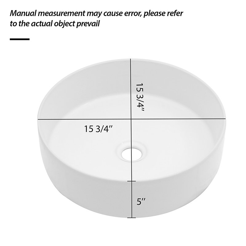 15.75"X15.75" White Ceramic Vessel Bathroom Sink, White