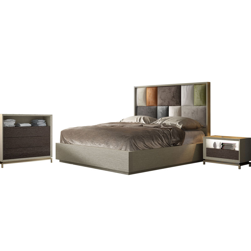 3 Piece Upholstered Velvet Bedroom Set, King