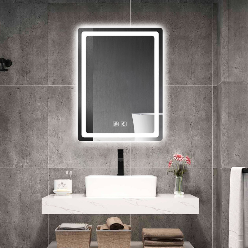 23 x 31 po Miroir mural à DEL avec fonction de brouillard, surface lisse et assemblage facile H Technologie de meuble-lavabo, fonctionnement pratique