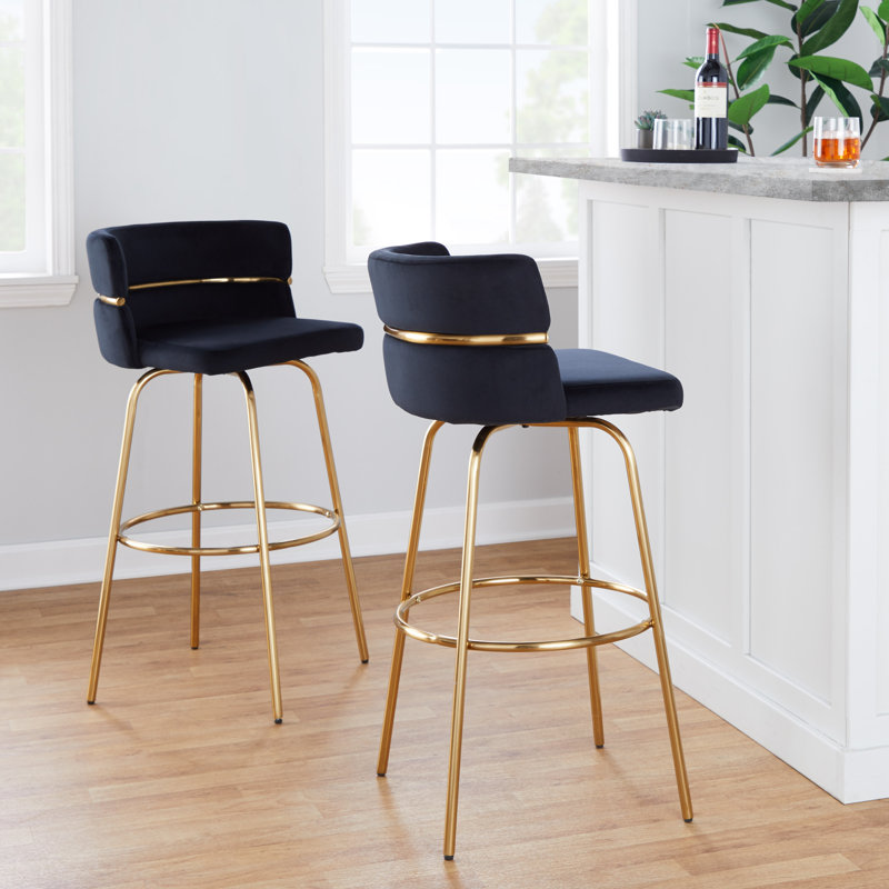  Tabourets de bar à hauteur fixe en velours 30 "avec repose-pieds rond Sone, Tabouret de bar (hauteur d'assise de 29,5 po)