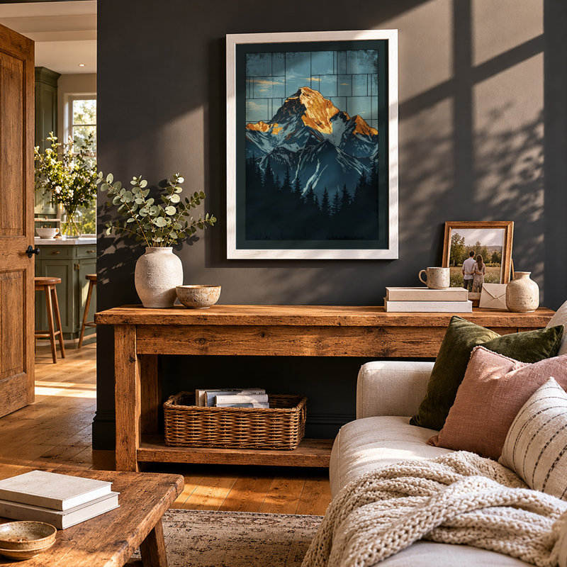 Mountain At Sunrise Geometric - Print, A4 - 29.7 x 21.0 cm, White