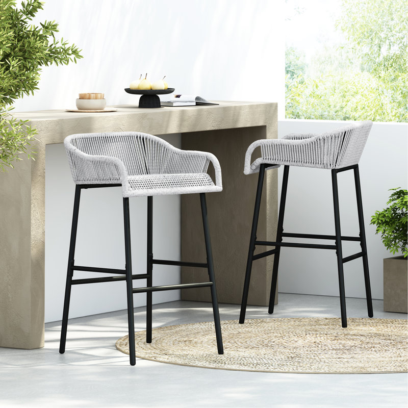 Les tabourets de bar d'extérieur en corde grise sont en mélange de 2 sophistication moderne avec confort pour la piscine et le jardin, tabouret robuste et ergonomique