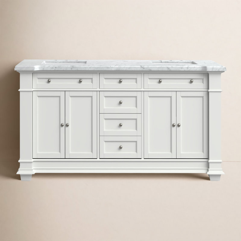Rea 72'' Double Bathroom Vanity with Carrara Marble Top, White