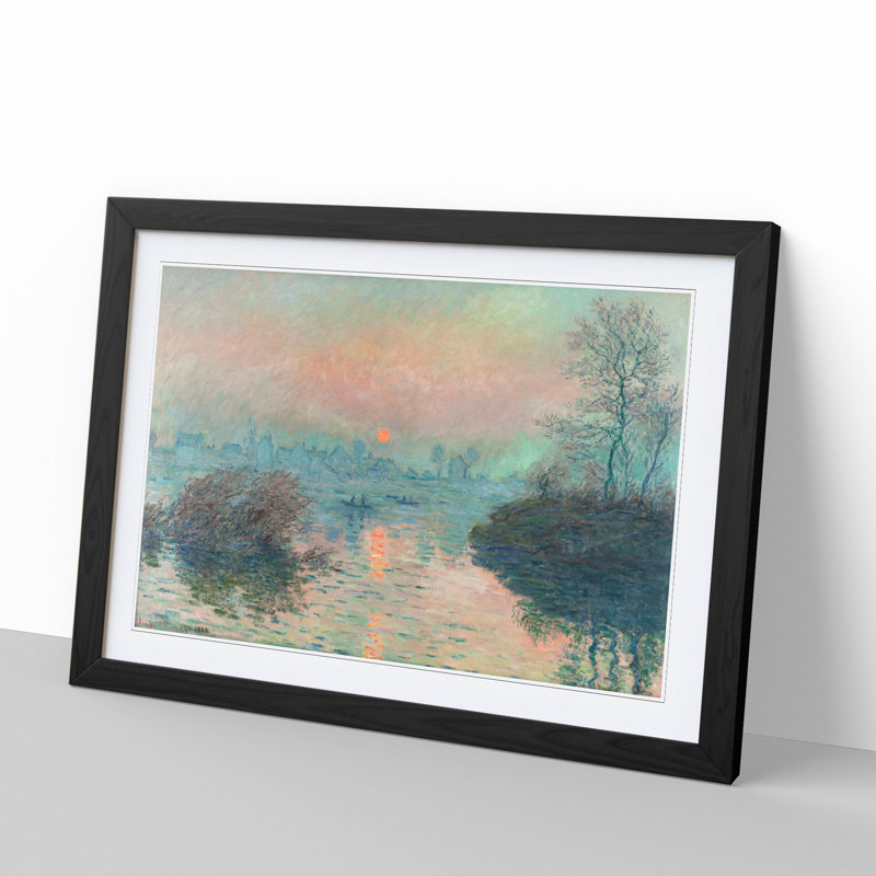 Sun Setting on the Seine by Claude Monet - Picture Frame Painting, 36cm H x 48cm W x 2cm D, Black Framed