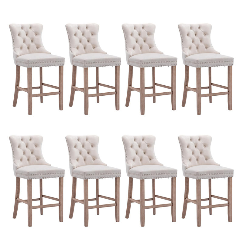 Modern Velvet Upholstered Bar Stools, Beige, Light Brown