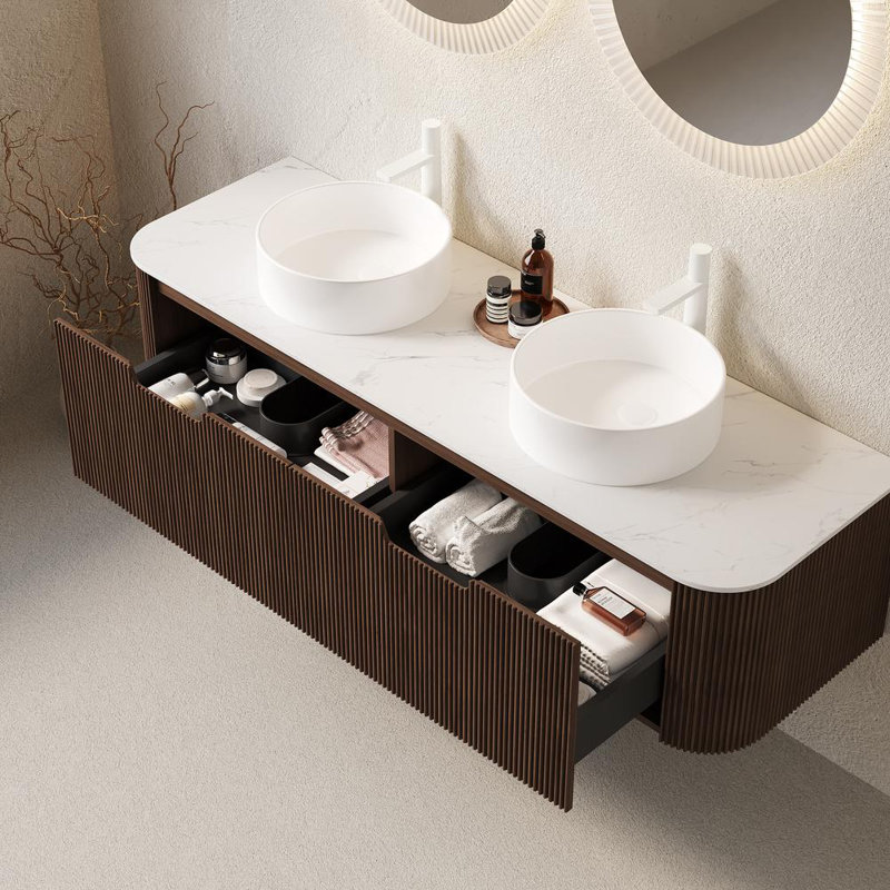 Meuble-lavabo double Luxury, Noyer foncé