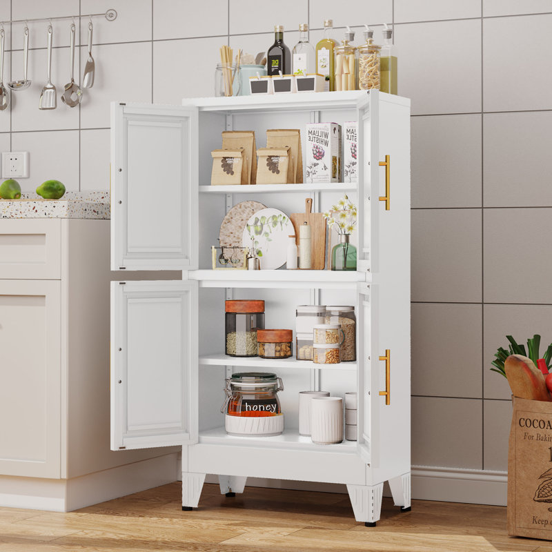 Armoire de cuisine en métal 47,5 "avec 4 portes et tablettes réglables H 47,25", Blanc
