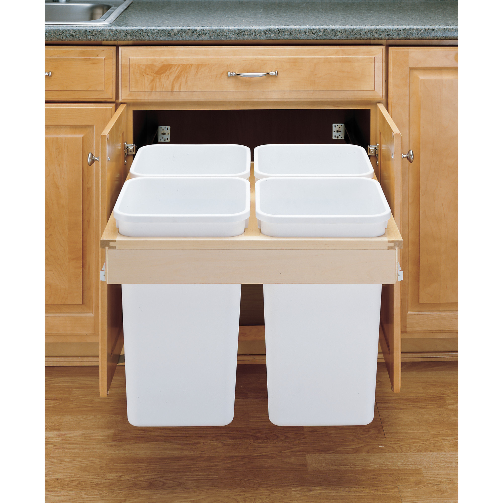 Rev-A-Shelf Wood Top Mount Pull Out Quad Trash/Waste Container ...