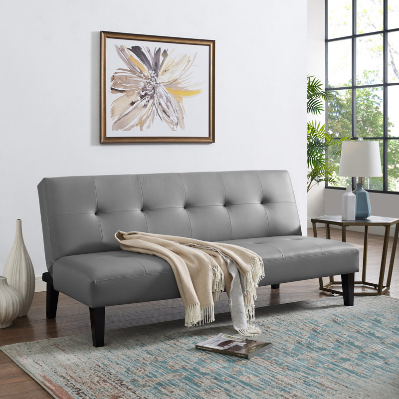 Armaquis Twin 66'' Faux Leather Convertible Sofa, Gray Faux Leather