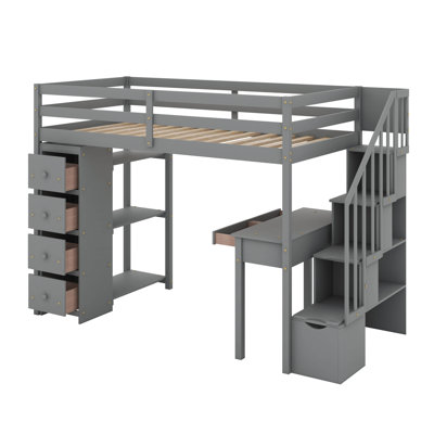 Twin Loft Bed With Drawers,Desk And Stairs