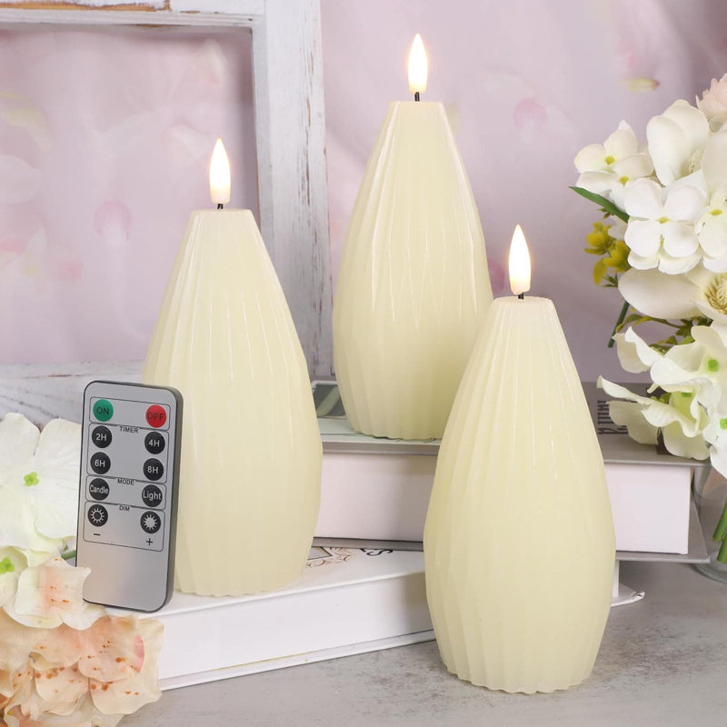3 Pack Ivory Irregular Flameless Candles: Remote & Timer, Real Wax Flicker, Battery Operated, for Home Party, Wedding, ‎Ivory