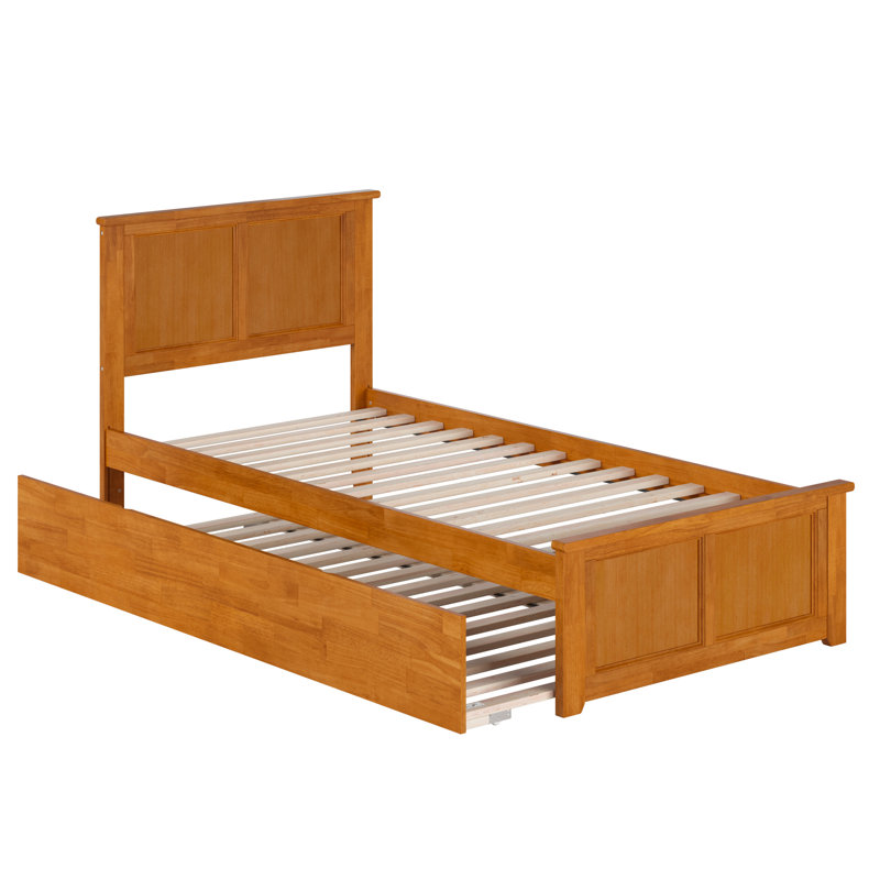 Madison Solid Wood Platform Bed with Matching Footboard and Trundle, Light Toffee, Extra-long Twin