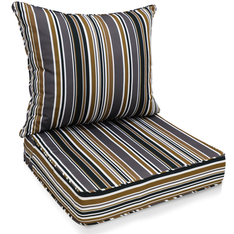 Indoor/Outdoor 5" Thick Deep Seating Cushion Set Seat/Back Cushion for Chairs Loveseats Sofas, Brown Stripe