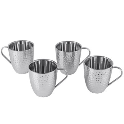 Mikasa 20-Oz Double Walled Stainless Steel Hammered Mugs, Set Of 4