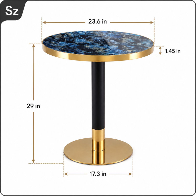 Table bistro Mid-Century ronde, petite table de salle à manger peu encombrante avec plateau en fausse pierre ultrabrillant résistant aux égratignures et base en métal robuste sans oscillation, table basse polyvalente idéale pour les petits appartements